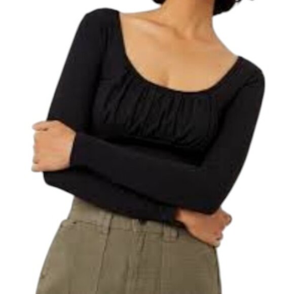 Wilfred black crop long sleeve ruched scoop neck top size S - Picture 1 of 5